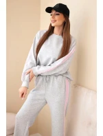 Dámský viskózový komplet máslový s lampasy šedý