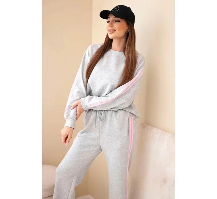 Dámský viskózový komplet máslový s lampasy šedý