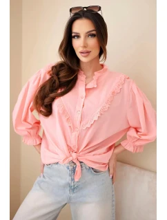 Dámská bavlněná košile s krajkou a vázáním meruňková
