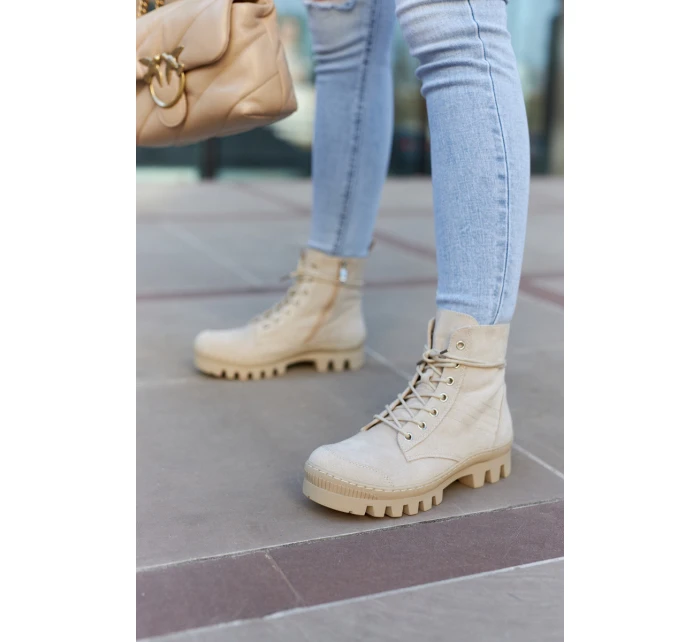 Zamszowe Traperki Botki Beżowe Layden