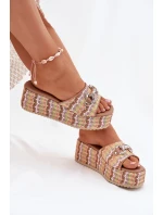 Klapki Damskie Na Koturnie Z Plecionką I Ozdobą Multikolor Isolene Klapki Damskie Na Koturnie Z Plecionką I Ozdobą Multikolor Isolene