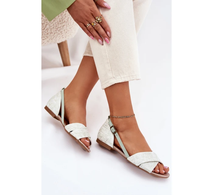 Skórzane Sandały Płaskie Maciejka 04614-46 Miętowe