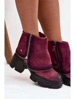 Skórzane Botki Damskie Z Wywiniętą Cholewką Maciejka 07145-23 Bordowe