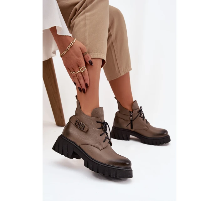 Dámské Kožené Kotníkové Boty S  Svrškem Béžové model 21744800 - Zazoo