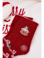 Dětské Vánoční Ponožky S Medvídkem Alpaka Vlna Červené