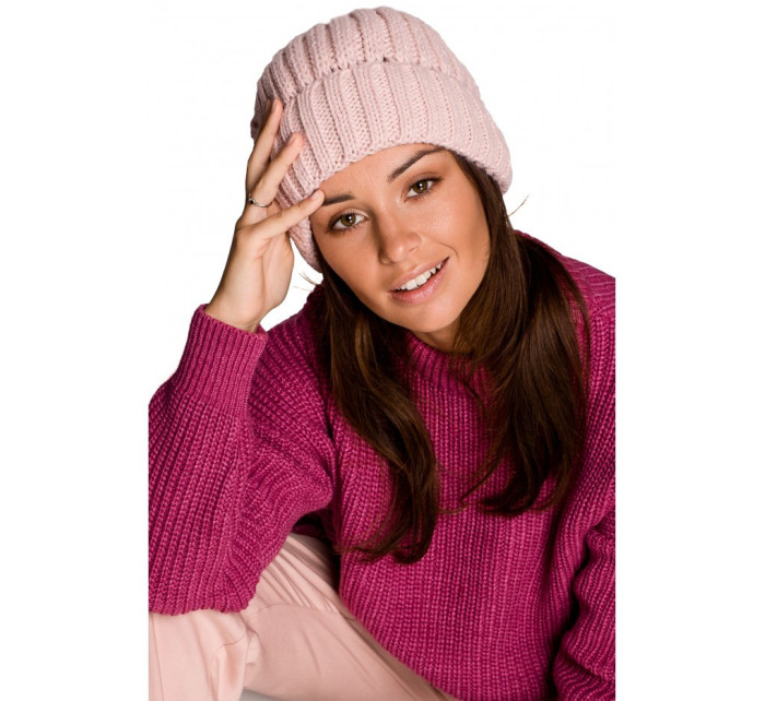 BK058 Rebrovaná pletená čiapka - ružová