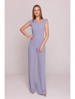 S407 Elegantný overal s asymetrickým výstrihom - holubičia sivá