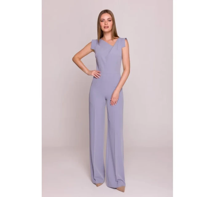 S407 Elegantný overal s asymetrickým výstrihom - holubičia sivá