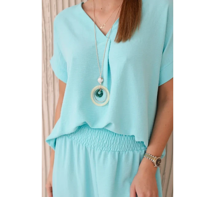 Súprava s náhrdelníkom blúzka + nohavice mint