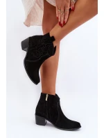 Zazoo 3426 Damskie Zamszowe Botki Kowbojki Czarne