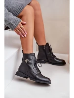 Kožené Boty Na Ploché Podešvi S Dekorací  Černé model 21678227 - Maciejka