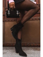 Botki Kowbojki Damskie Na Słupku Eko Zamszowe Czarne Carissa