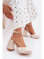 Dámské sandály na podpatku typu sloupek s páskem se šperky Zlaté Seraphina