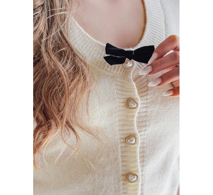 Dámský krátký svetr s mašlí ecru Dstreet model 21988255 - FashionStreet