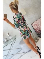 Květinové šaty s vázáním v pase černé