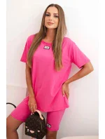 Dámska bavlnená súprava s krátkym rukávom a šortkami ružová