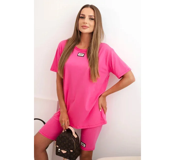 Dámska bavlnená súprava s krátkym rukávom a šortkami ružová