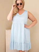 Dámske plus size viskózové šaty s čipkou bez rukávov modré