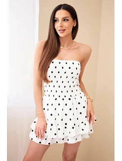 Dámsky viskózový overal s bodkami a volánom ecru