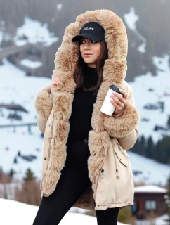 Dámska zimná bunda s kožušinou CHARMFUR béžová FashionStreet TY4770