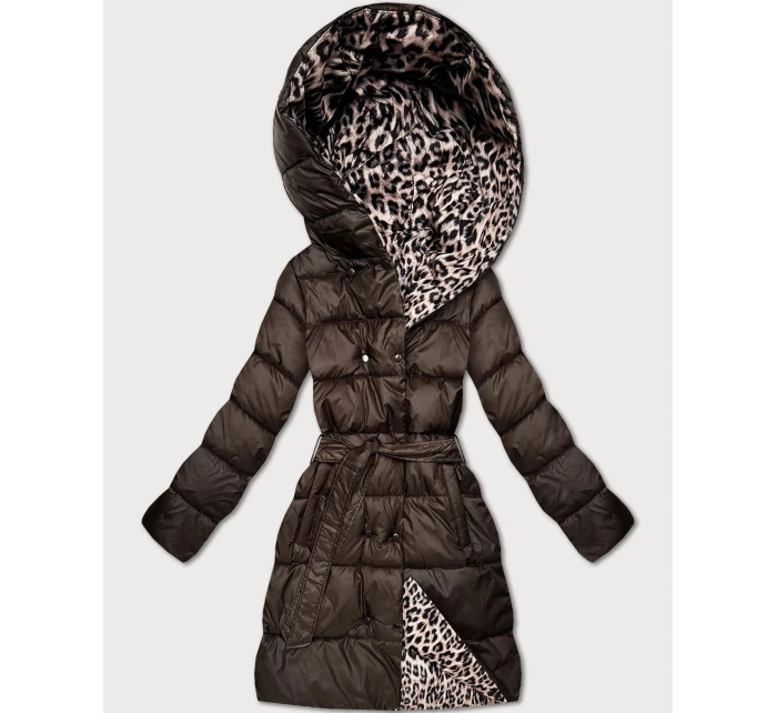 Obojstranná zimná plus size bunda so vzorom čokoláda/panther (M6-6008-103)