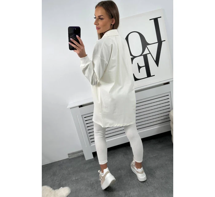 Trojdielna súprava blúzky, topu a legín vo farbe ecru