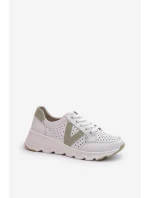 Dámské kožené lehké sportovní boty béžové model 21655443 - VINCEZA