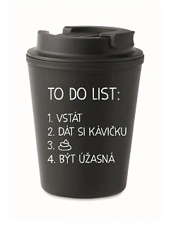 TO DO LIST:  BÝT ÚŽASNÁ - černý termohrnek 300 ml