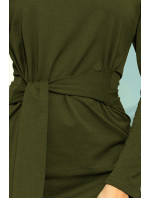 Dámské šaty v khaki barvě se širokým páskem k zavazování model 7007567 - numoco