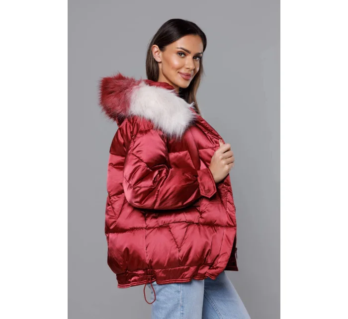 Krátka nadrozmerná bunda vo vínovej farbe (H-1109-25)