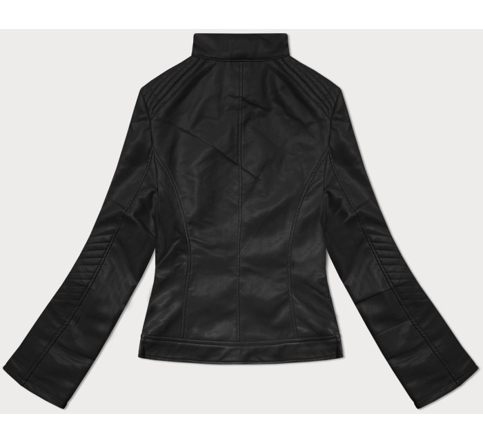 Čierna dámska bunda z ekokože so stojacím golierom J Style (11Z8131)
