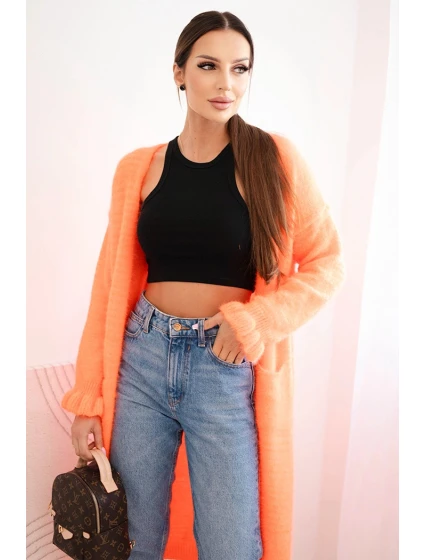 Dámský kardigan s vlnou v barevných pruzích růžový