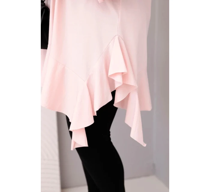 Dámská blůza Plus Size s bavlnou, volánkem a ohrnutým rukávem pudrově růžová