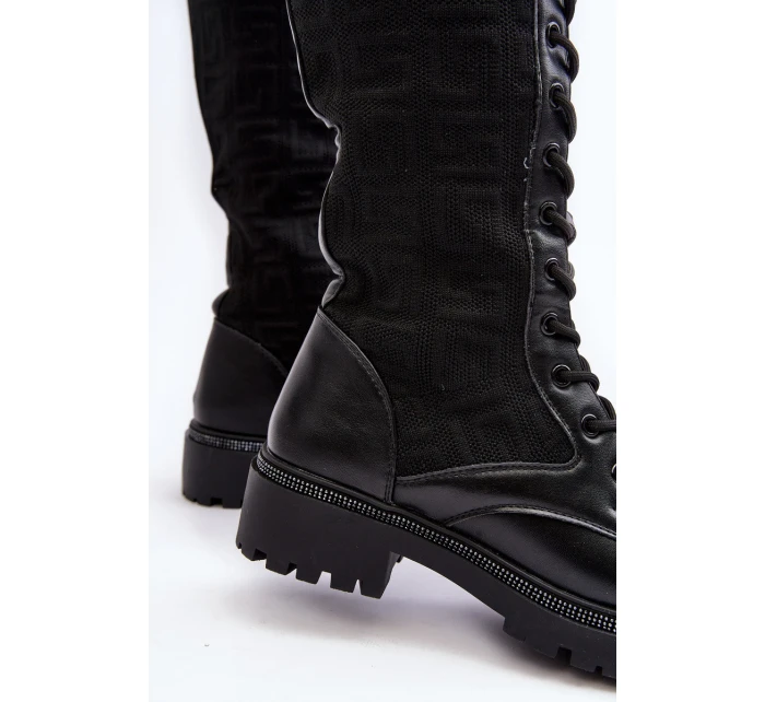 Dámské kozačky se šněrováním a elastickým svrškem černé model 21642236 - Boto