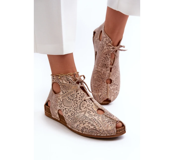 Wzorzyste Skórzane Botki Maciejka 03426-02 Beżowe