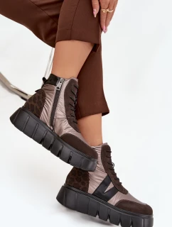 Dámske zateplené topánky na platforme Vinceza - hnedé