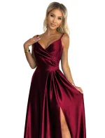 299-13 CHIARA elegantné maxi dlhé saténové šaty bez ramienok - BROAD