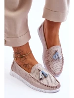 Damskie Skórzane Ażurowe Mokasyny Jasnoróżowe Lanzarot