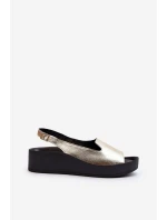 Zazoo 2893 Sandały Damskie Skórzane na Grubej Podeszwie Złote