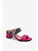 Kožené vzorované dámské sandály na podpatku Maciejka K7522-15 Fuksja