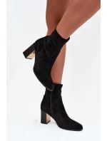 Dámske čižmy Amelisse - čierne, na podpätku, zateplené so zlatými detailmi