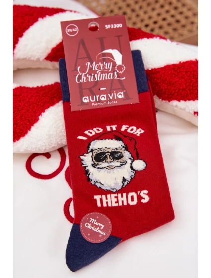 Pánske vianočné ponožky so Santom v okuliaroch - červeno-tmavomodré Pánske vianočné ponožky so Santom v okuliaroch - červeno-tmavomodré