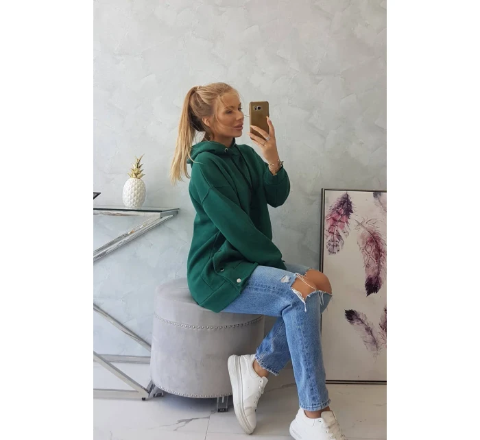 Zateplená mikina s patentkami tmavo zelená