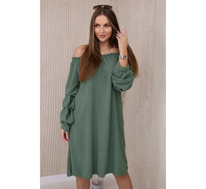 Španielske khaki šaty s ozdobnými rukávmi Španielske khaki šaty s ozdobnými rukávmi