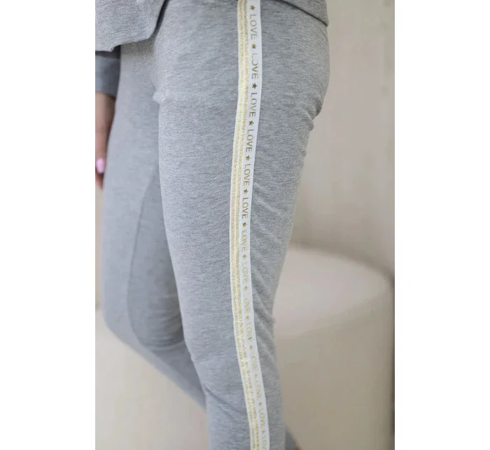 Dámská bavlněná souprava s proužky a stahovacími lemy šedý Dámská bavlněná souprava s proužky a stahovacími lemy šedý