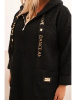 Dámske Plus veľkosť Faux Shearling kabát s kapucňou a vreckami čierna