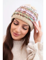 Dámska zimná čiapka s farebným vláknom a elastickou šnúrkou K352 beige