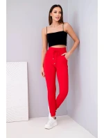 Dámské teplákové kalhoty s vysokým pasem a šňůrkou červené