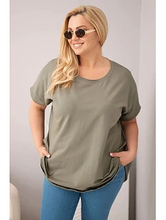 Dámske Plus veľkosť bavlnená blúzka s krátkym rukávom Khaki