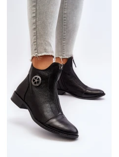 Damskie Botki Na Płaskim Obcasie Z Zamkiem Czarne Loratie